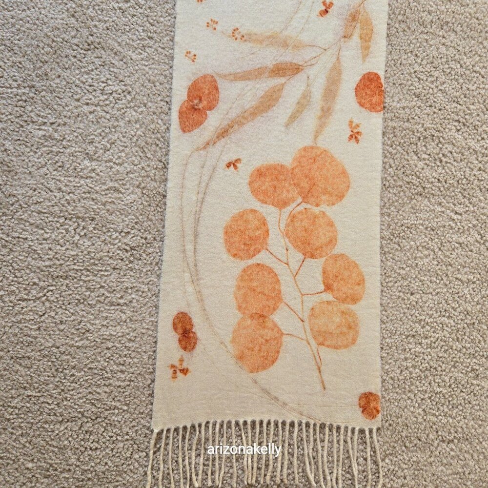 NWOT Handmade Wool Scarf Botanical Natural Dye Plants Eco Print Mayumix Designs - Picture 6 of 15